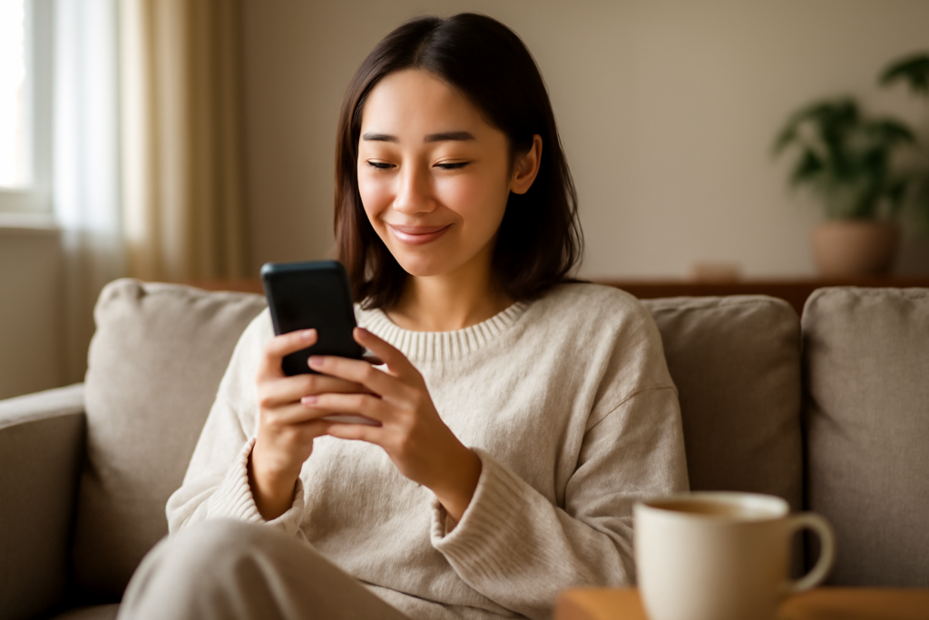スマホでオンライン診療を利用する女性のイメージ