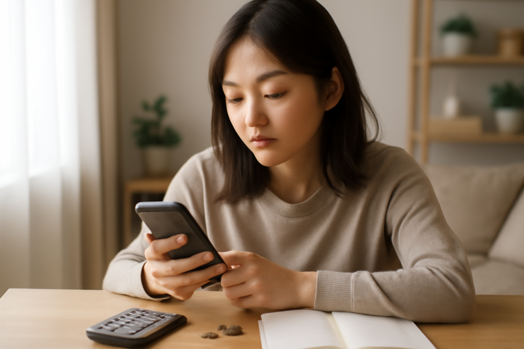 オンライン診療でアフターピルの総額を比較する女性のイメージ