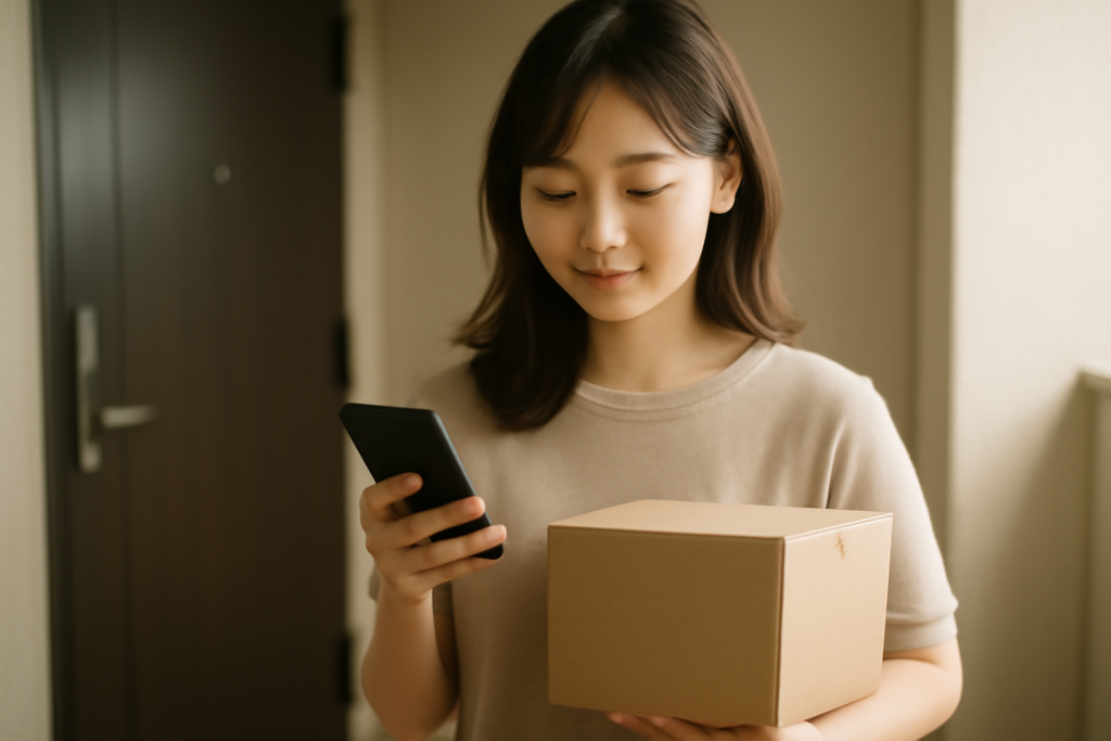 誰にもバレずにアフターピルをオンライン診療で受け取るイメージ（無地の梱包で届く荷物）