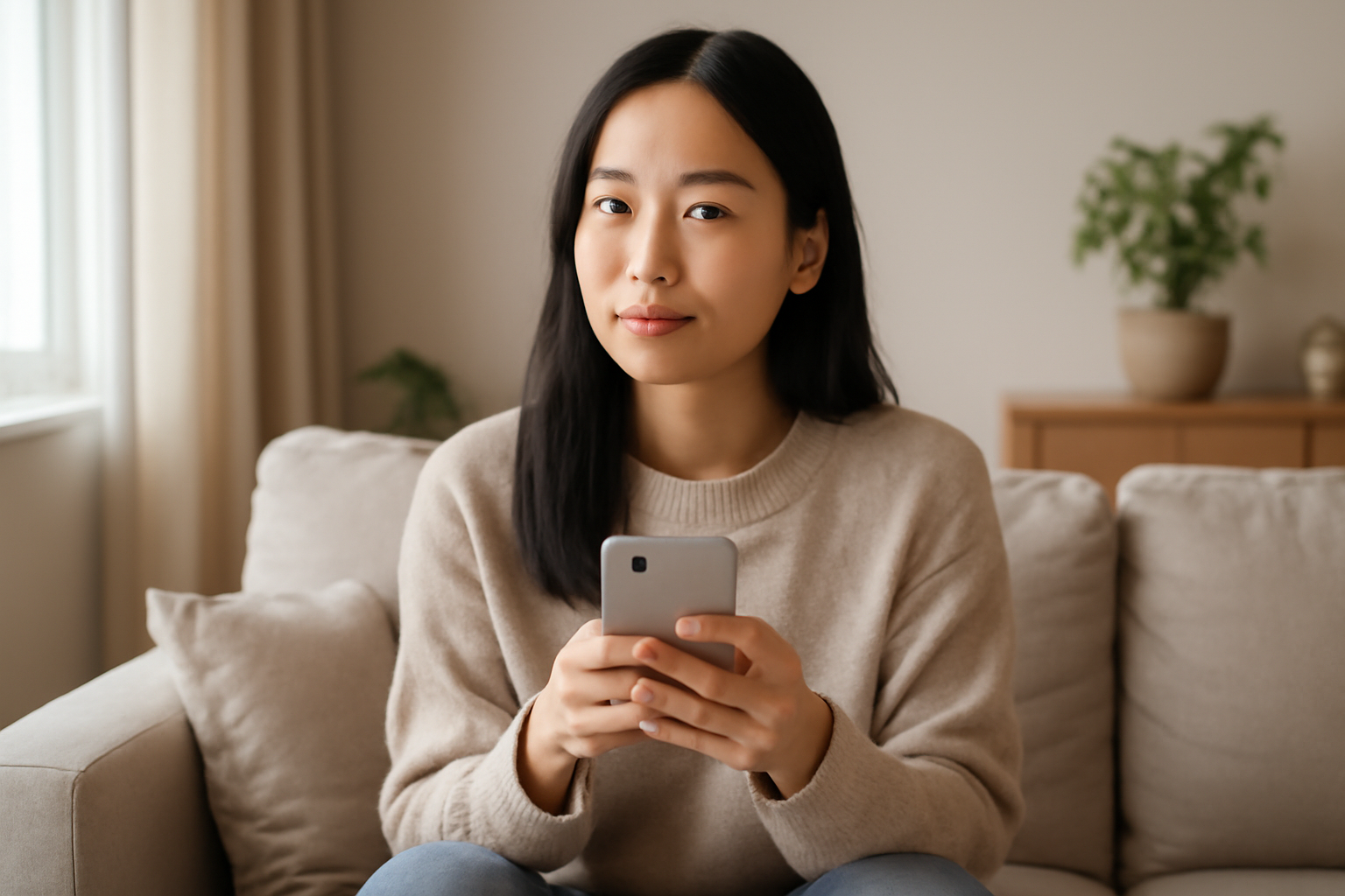 土日祝でもスマホでアフターピルのオンライン診療を受ける女性のイメージ