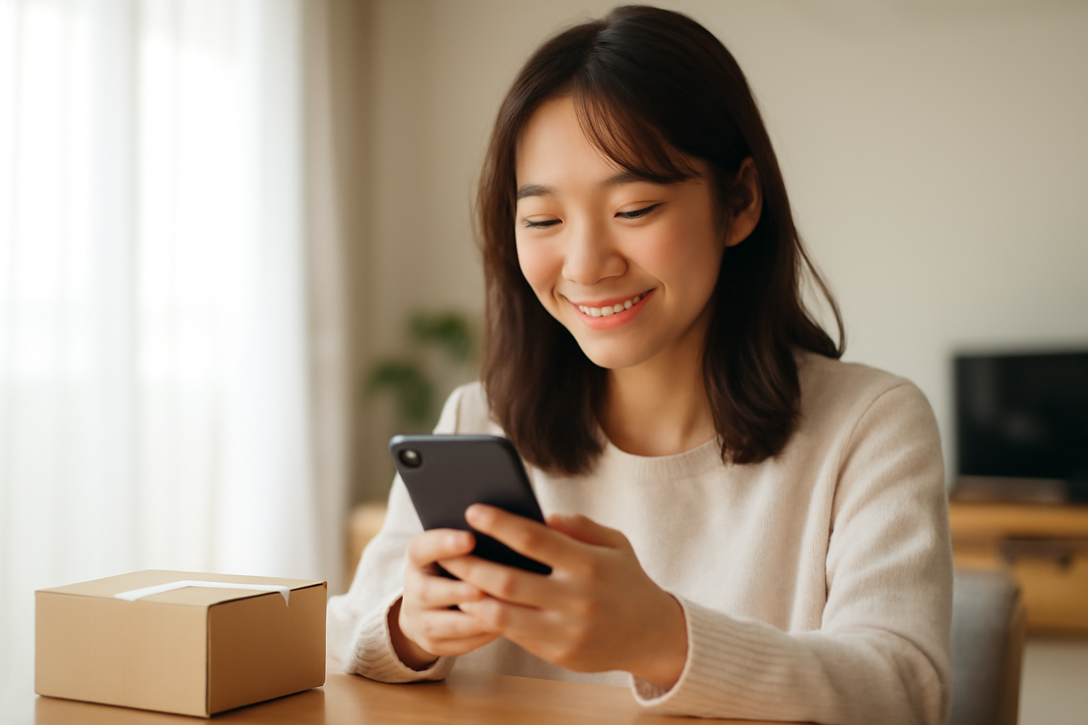 スマホで低用量ピルのオンライン診療を申し込み、最短で届くのを待つ女性