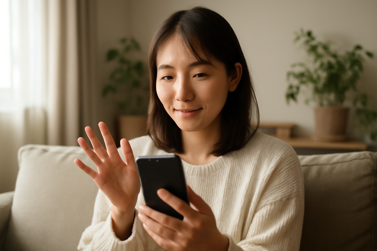 Oops（ウープス）ミニピルをスマホのオンライン診療で相談する女性