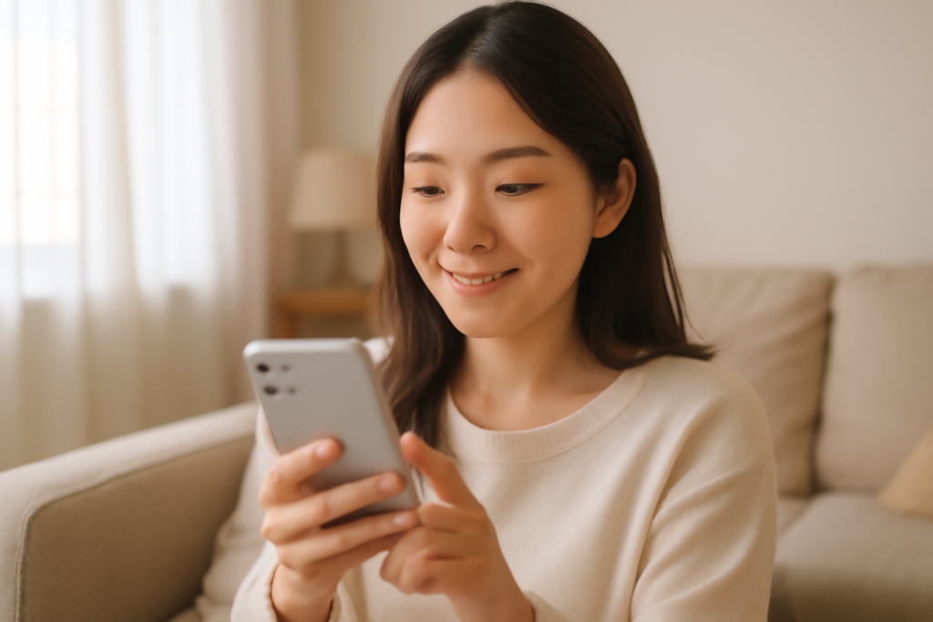 スマホでオンライン診療を利用する女性