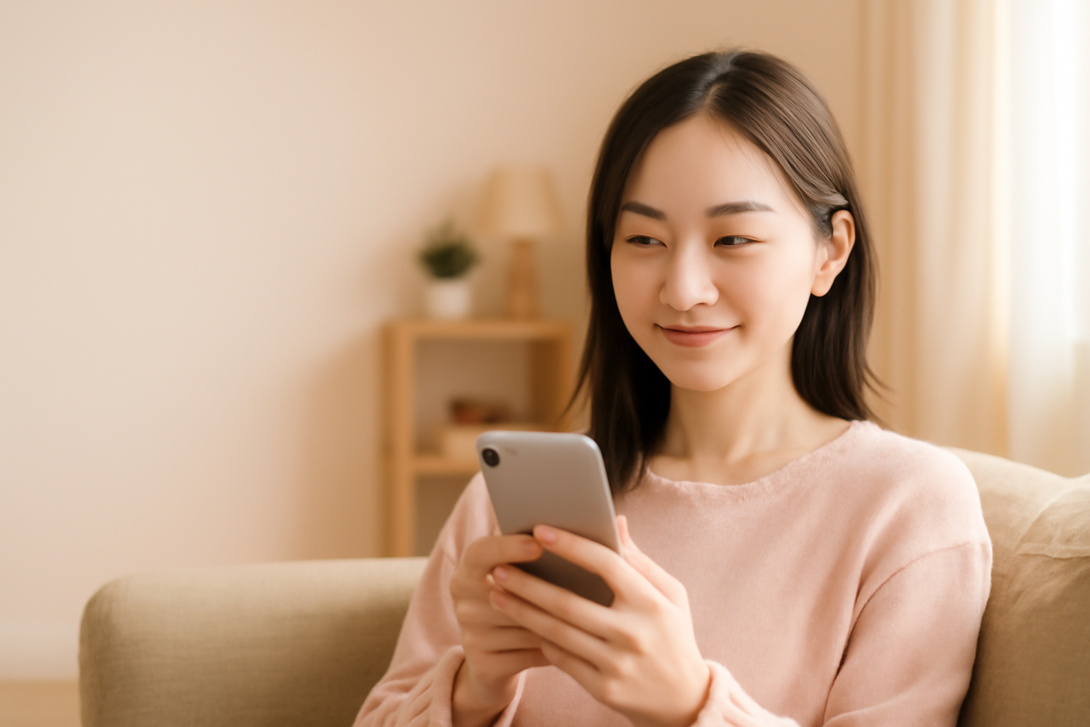 スマホでオンライン診療を受ける女性のイメージ(スマルナ アフターピル)