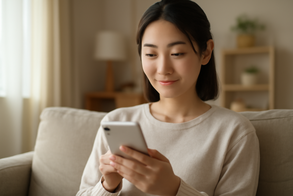 スマホでアフターピルのオンライン診療サービスを比較検討する女性
