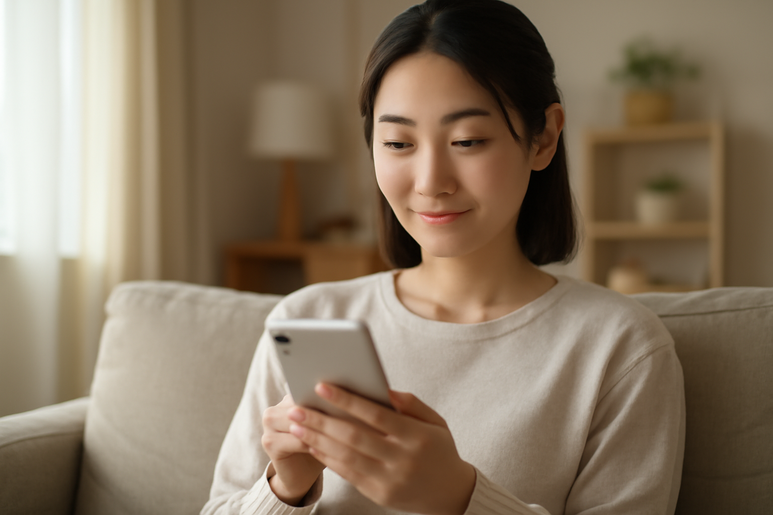 スマホでアフターピルのオンライン診療サービスを比較検討する女性